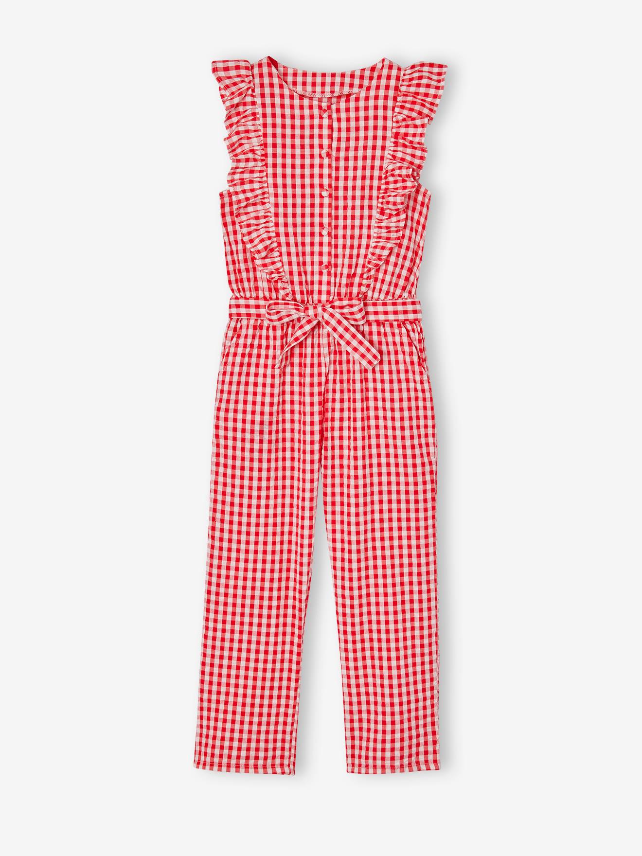 Gingham print frill romper