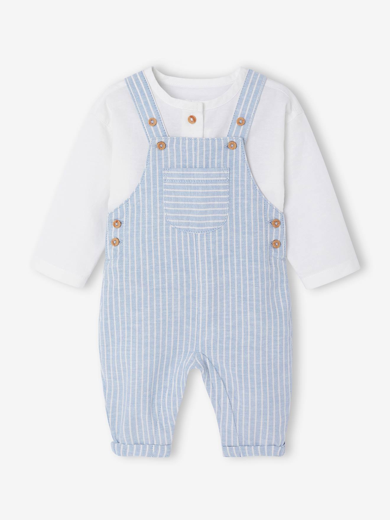 Shirt & Dungarees Ensemble in Linen & Cotton