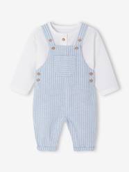 -Shirt & Dungarees Ensemble in Linen & Cotton for Newborn Babies
