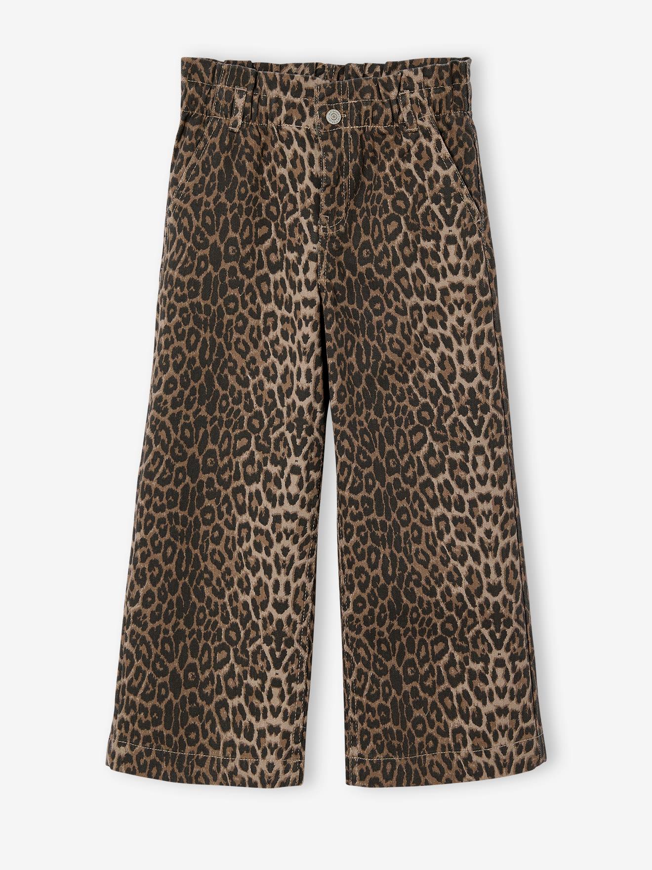 Wide-leg paperbag leopard print trousers
