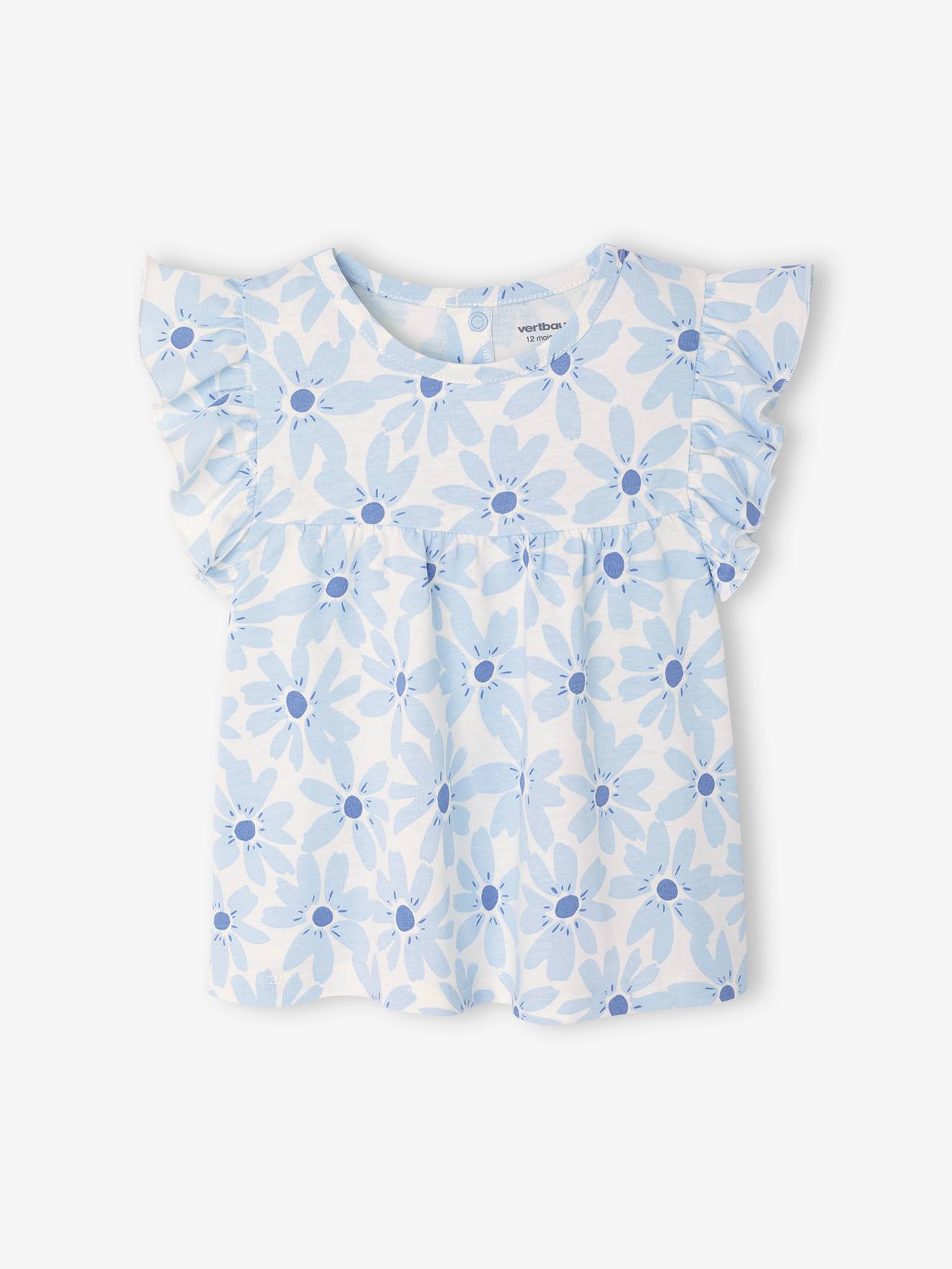 Baby frill-sleeved T-shirt sky