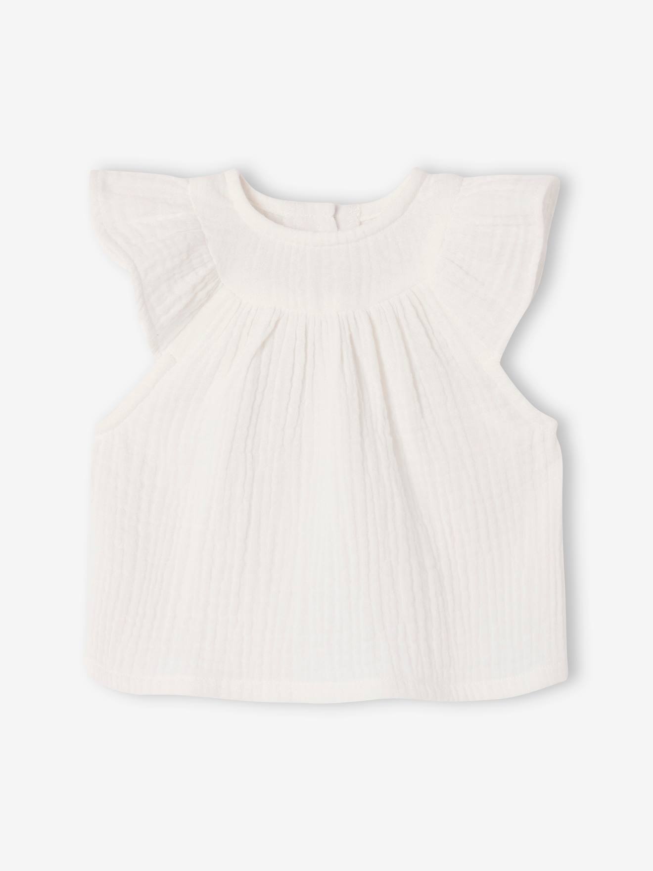 Plain baby blouse with short frilled sleeves ecru