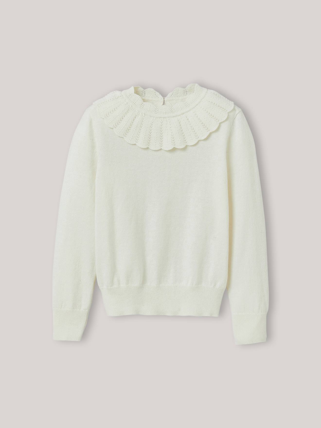 Girl's pierrot collar jumper in cotton and wool CYRILLUS ecru