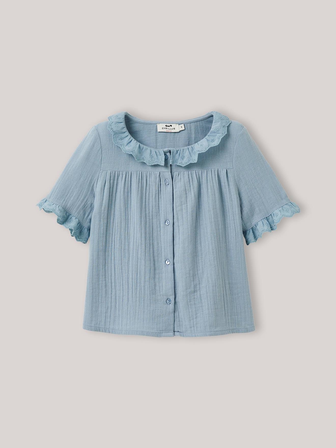 Girl's gauze shirt - organic cotton CYRILLUS denim