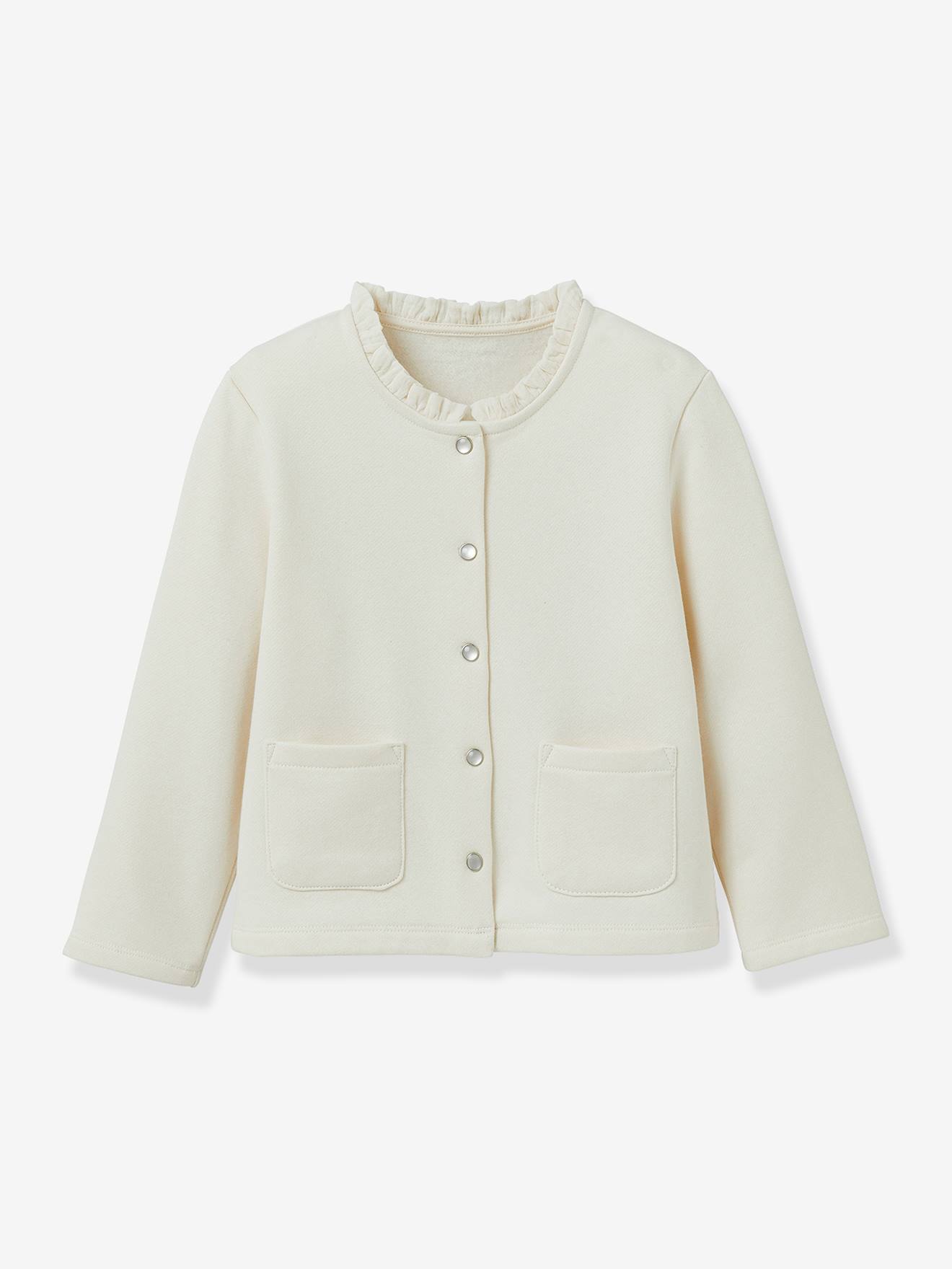 Girl's fleece cardigan - organic cotton - CYRILLUS ecru