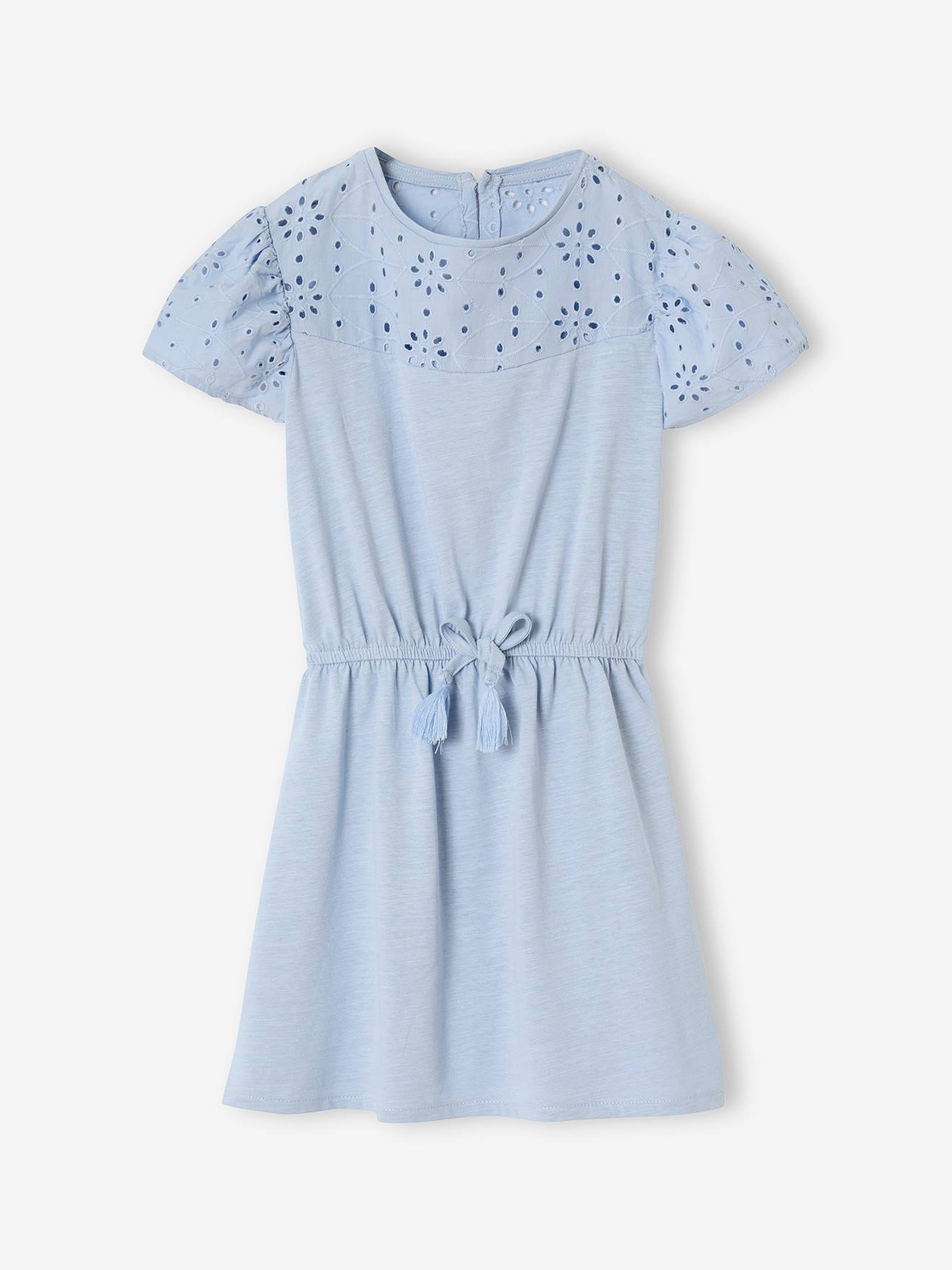 Girls' dress with English embroidery details pale