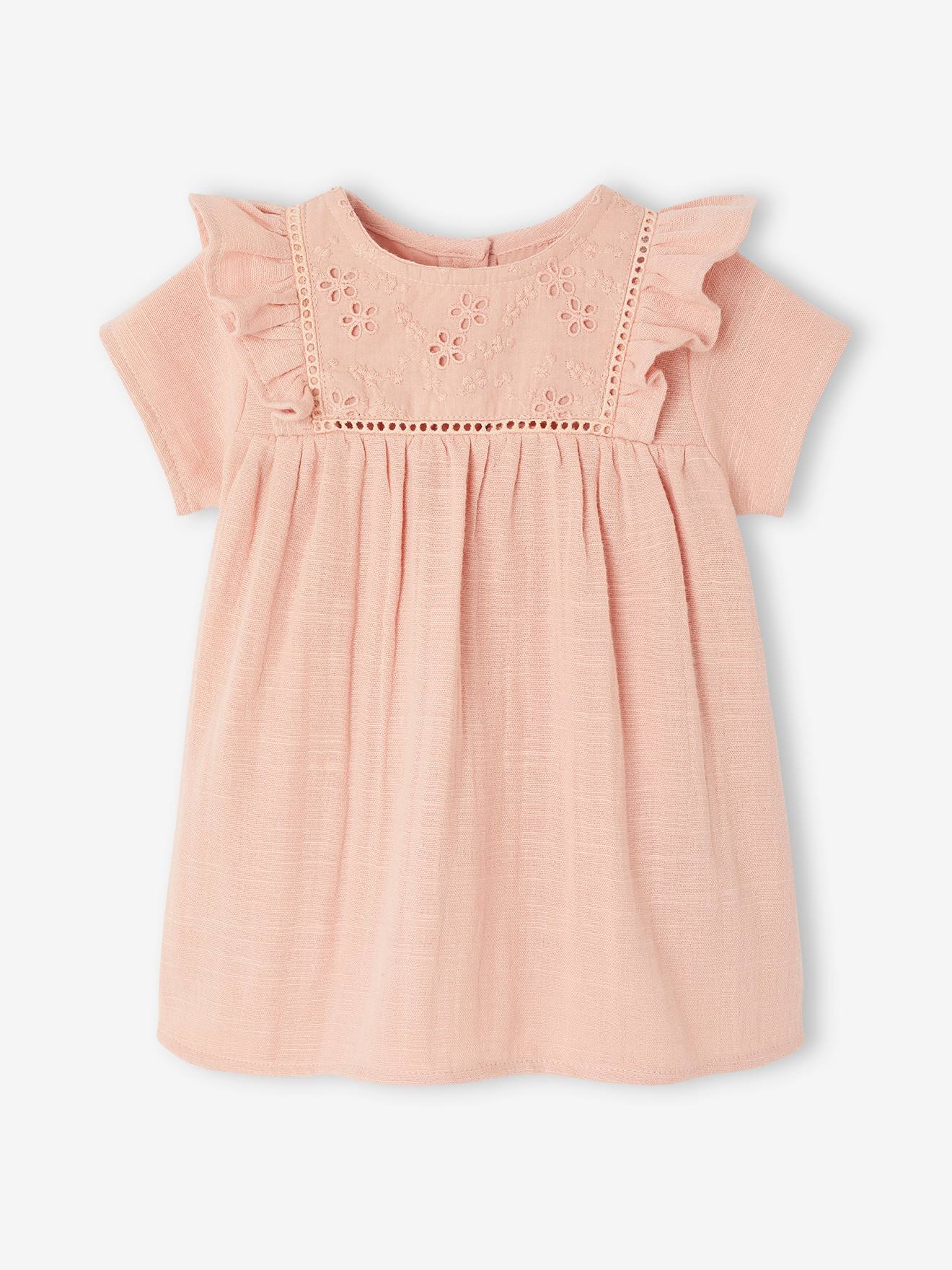 Newborn cotton gauze dress rose