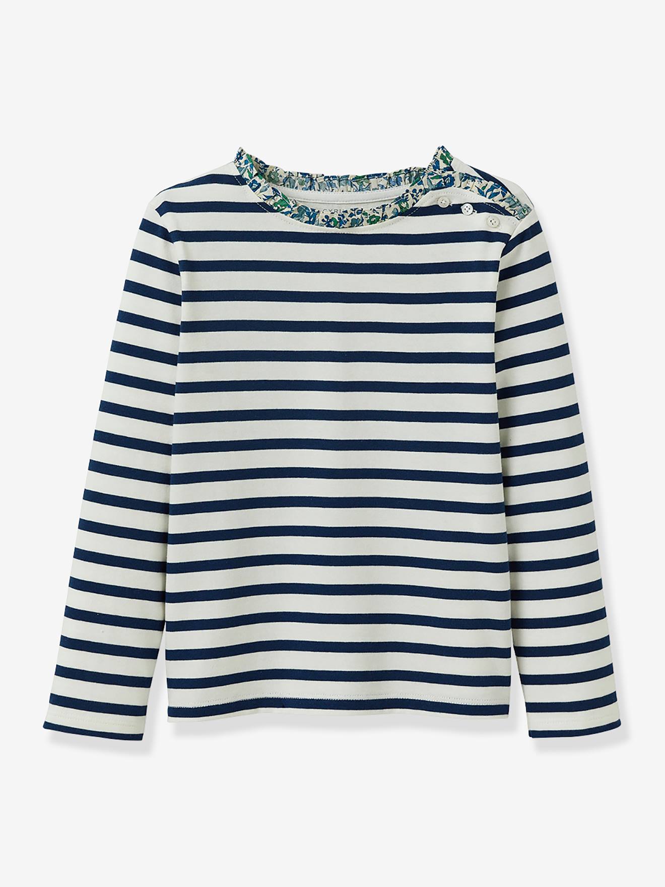 Girl's long-sleeved CYRILLUS organic cotton liberty® fabric Breton t-shirt