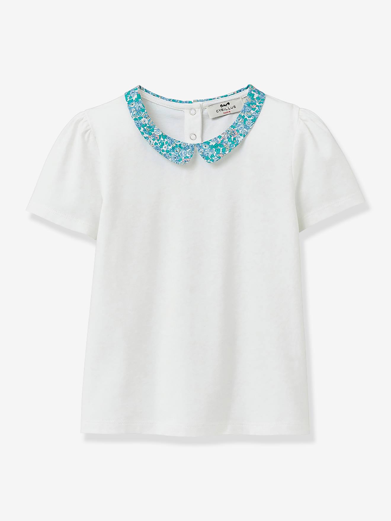T-shirt with a Peter Pan collar in organic cotton Liberty® fabric CYRILLUS ecru