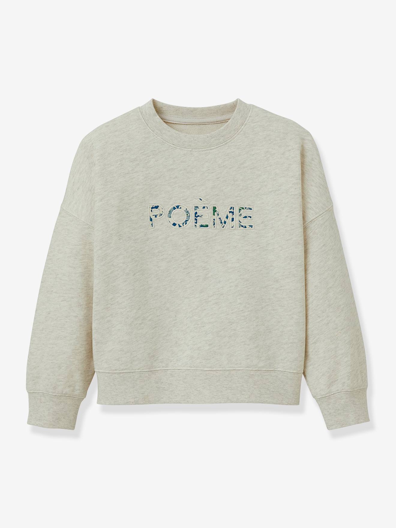 Girl's sweatshirt with slogan in organic cotton Liberty® fabric CYRILLUS ecru