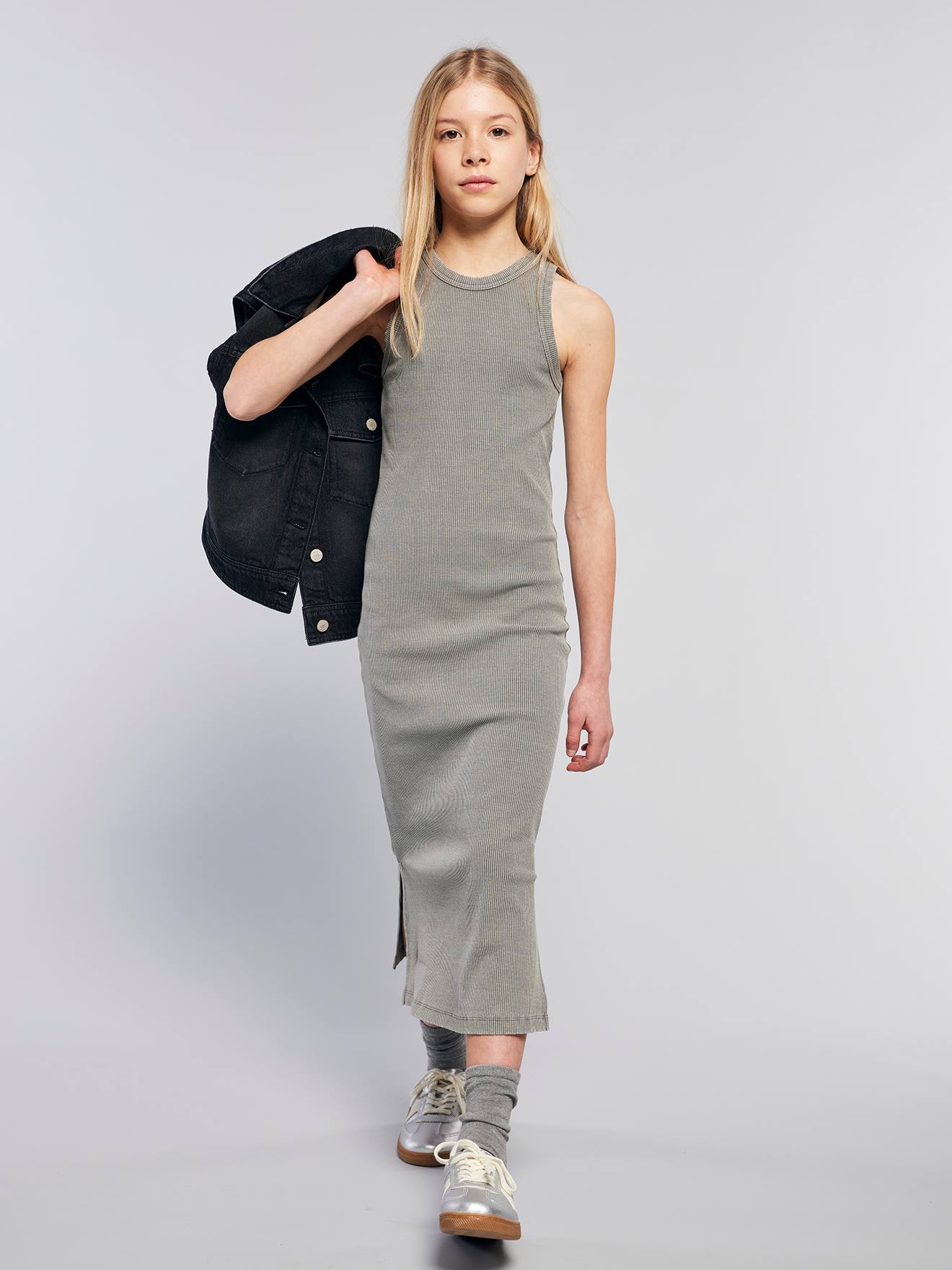 Long Tank Top Dress with Cutaway Shoulders for Girls