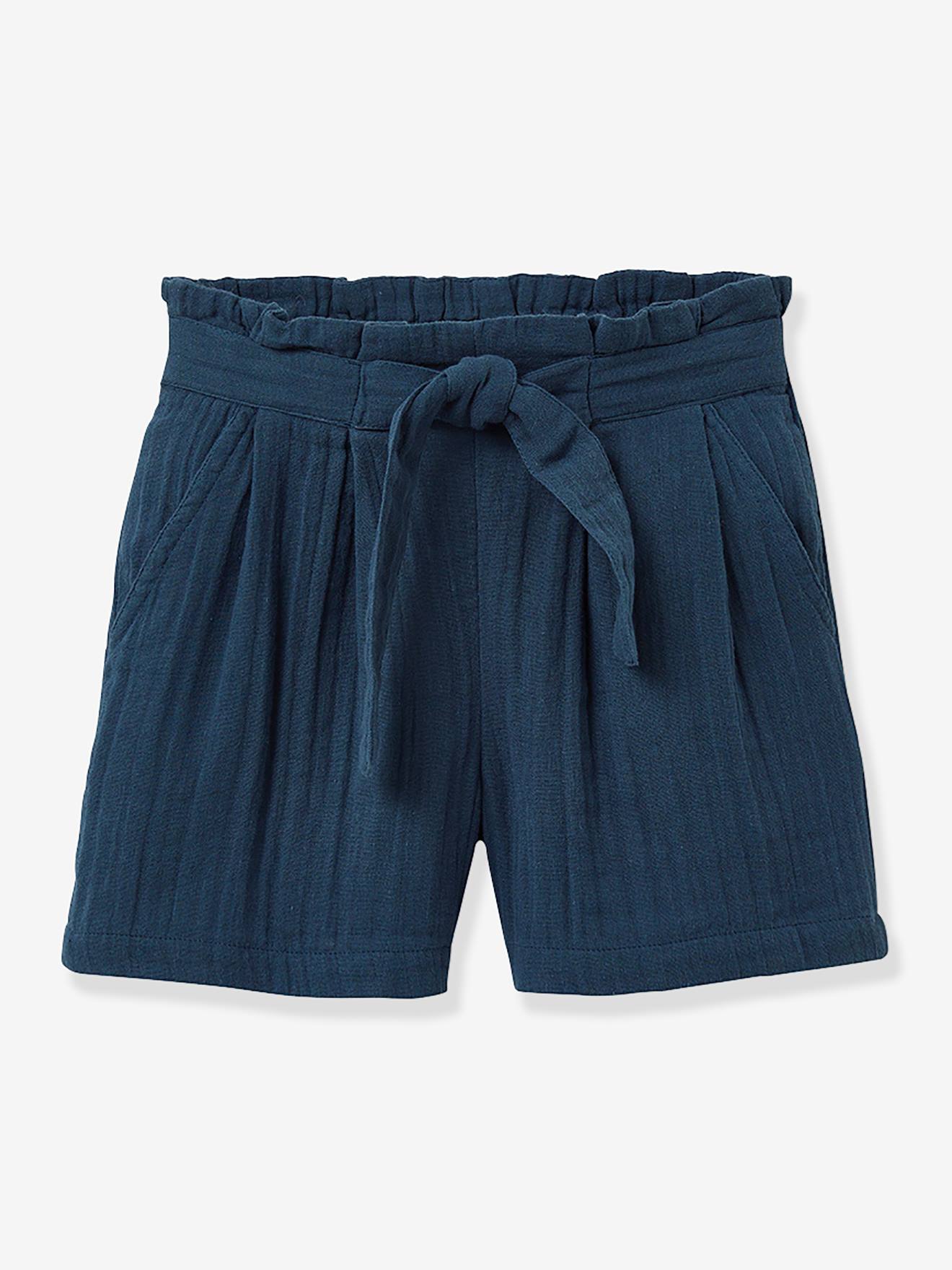 Girls' organic cotton gauze shorts CYRILLUS slate