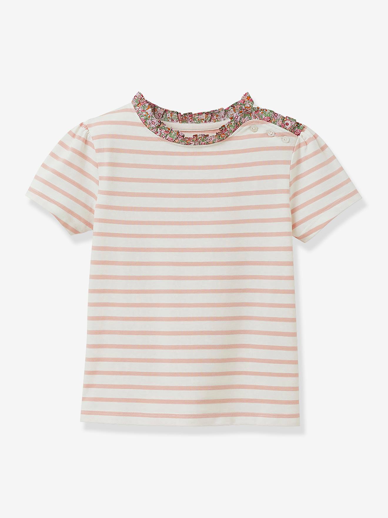Girl's short-sleeved CYRILLUS organic cotton Liberty® fabric Breton t-shirt