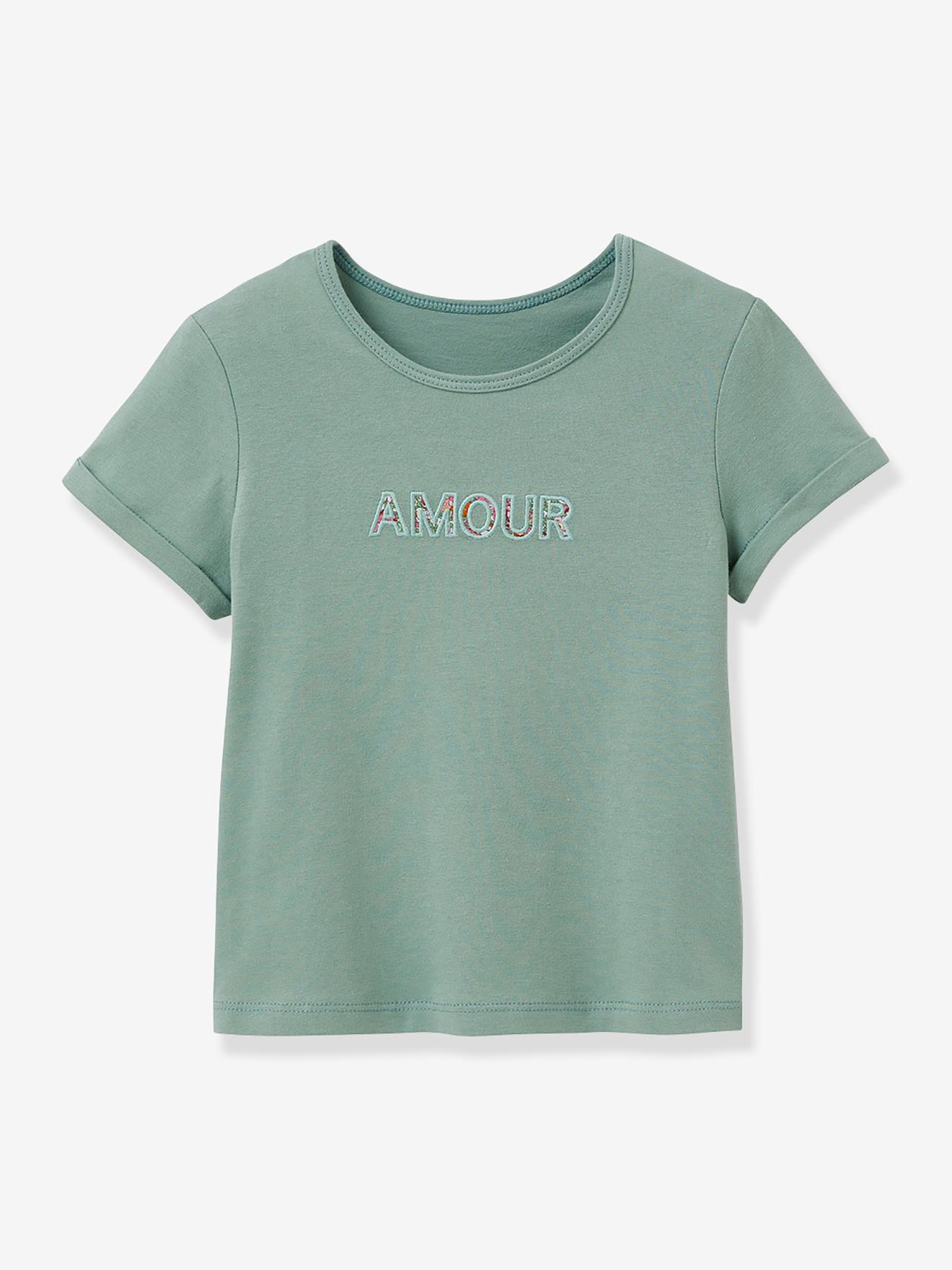 T-shirt with slogan in Liberty® CYRILLUS organic cotton aqua