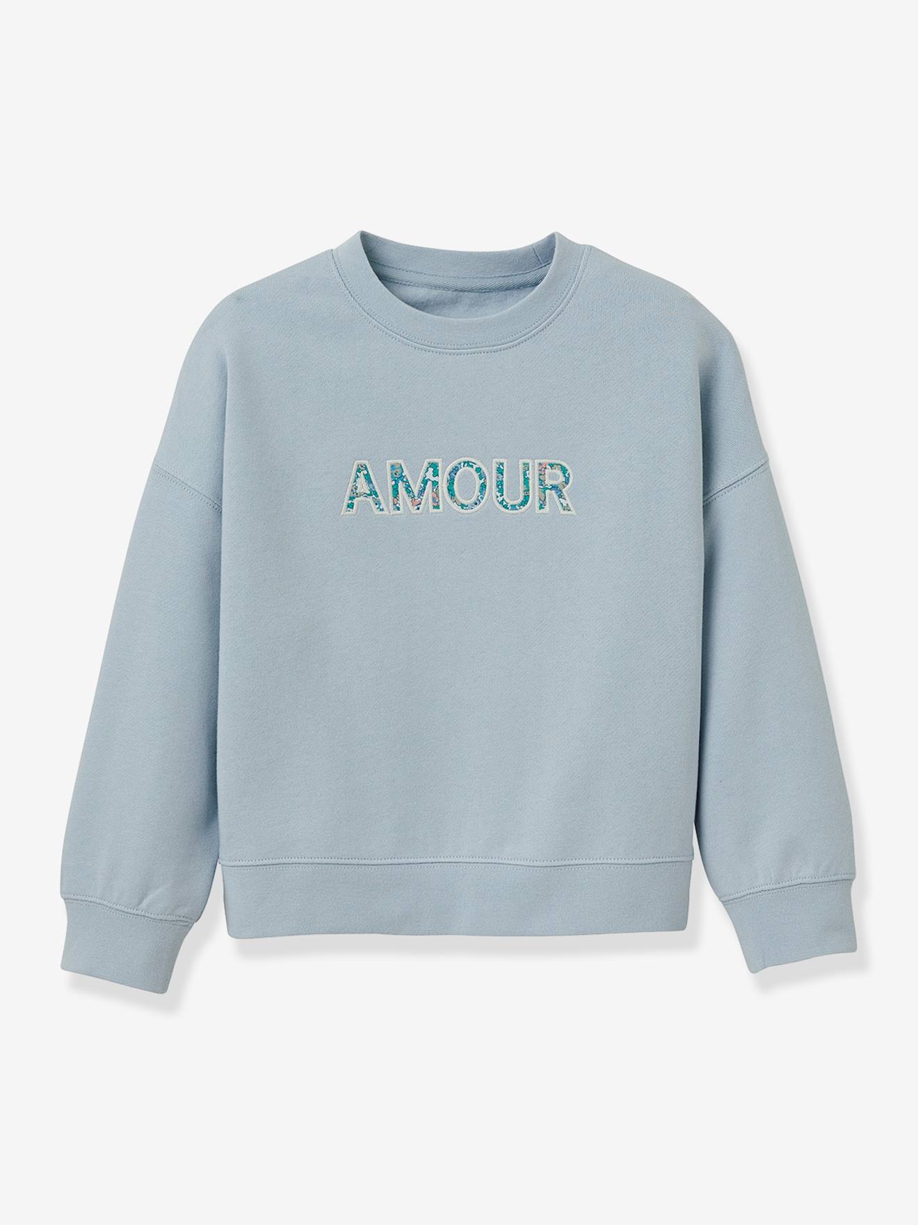 Girl's sweatshirt with Liberty® CYRILLUS message in organic cotton sky