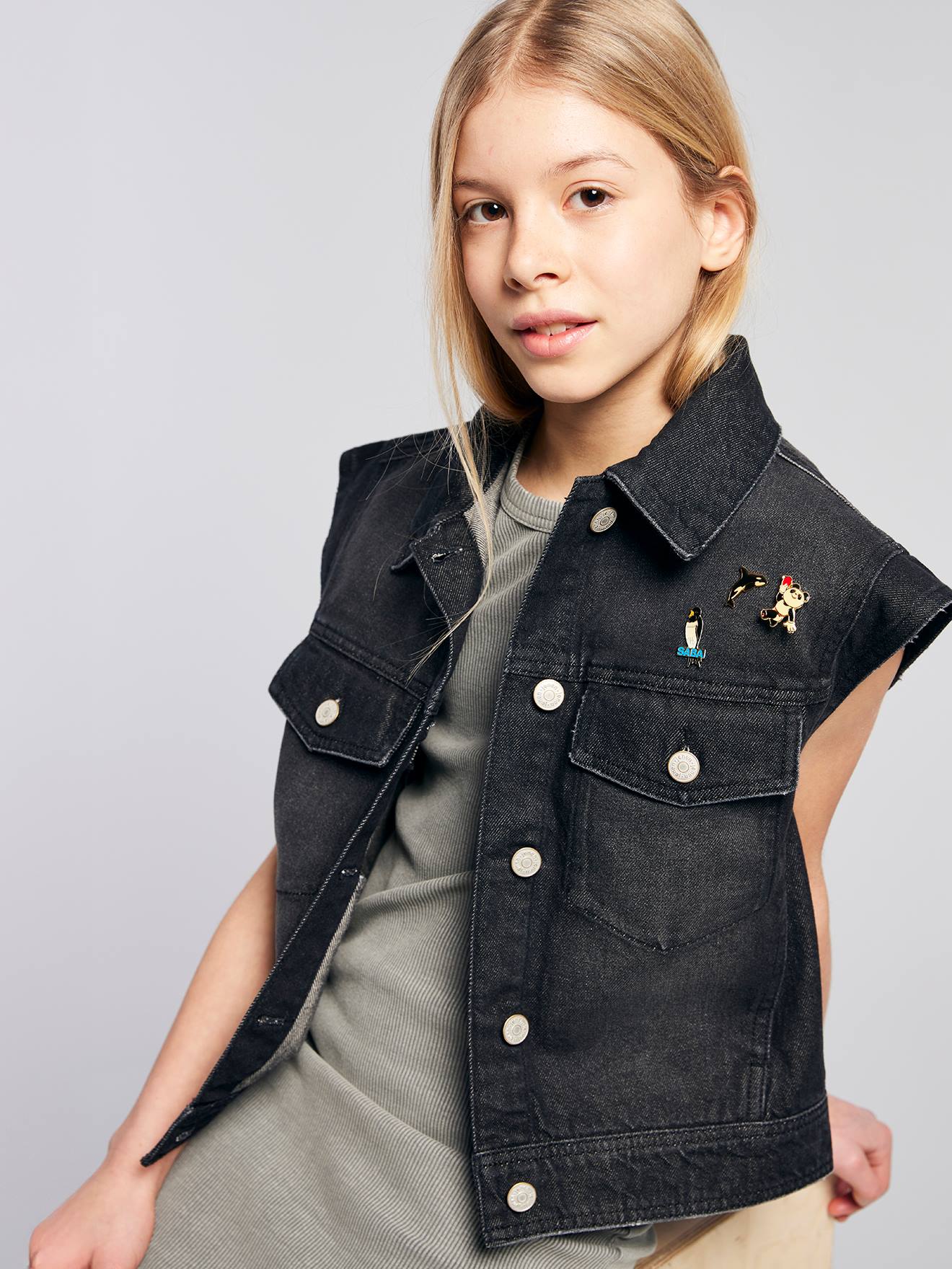 Sleeveless Oversized Denim Jacket for Girls