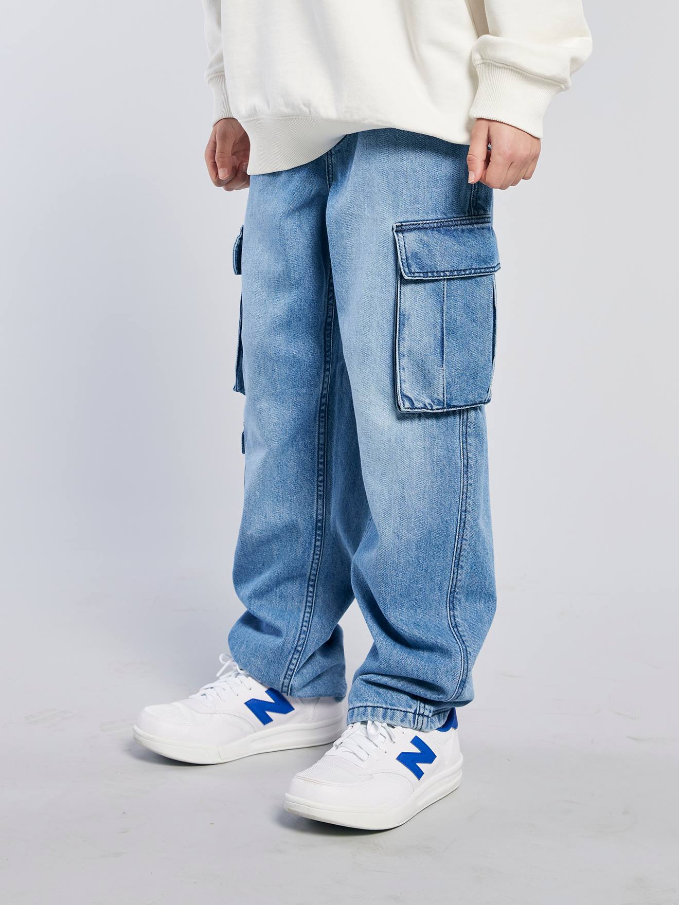 Loose fit denim battle trousers