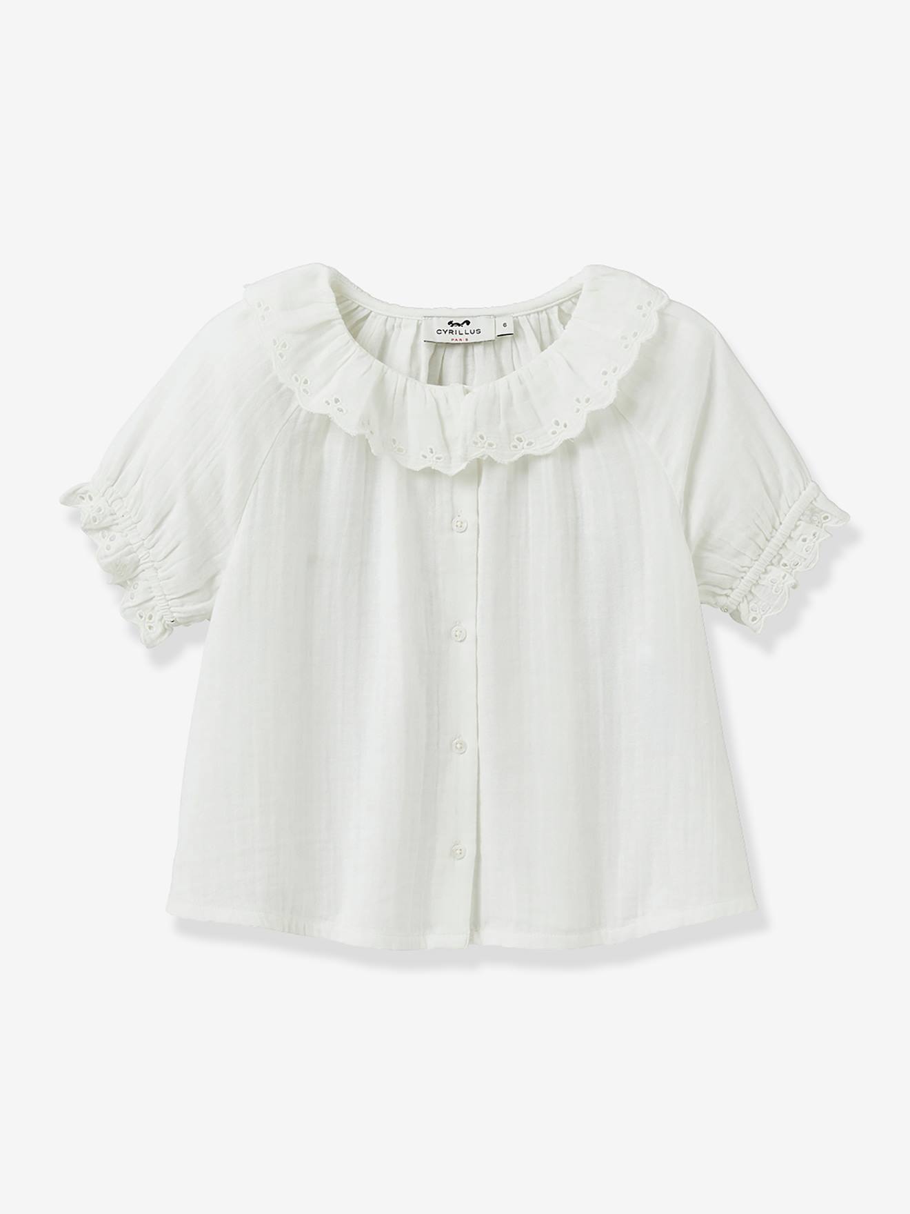 Girl's English embroidery blouse in cotton gauze CYRILLUS ecru