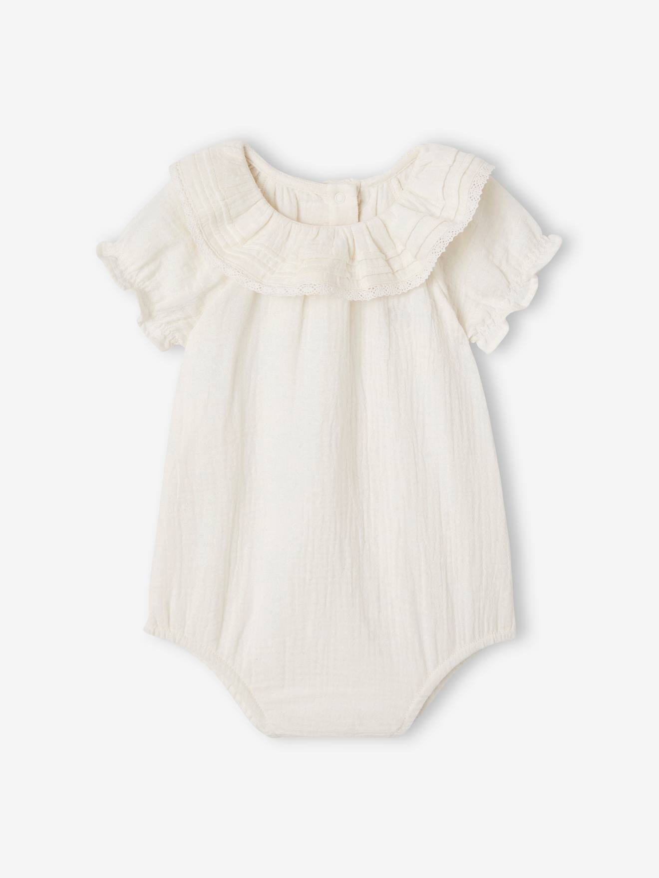 Baby bodysuit with a frilled collar ecru