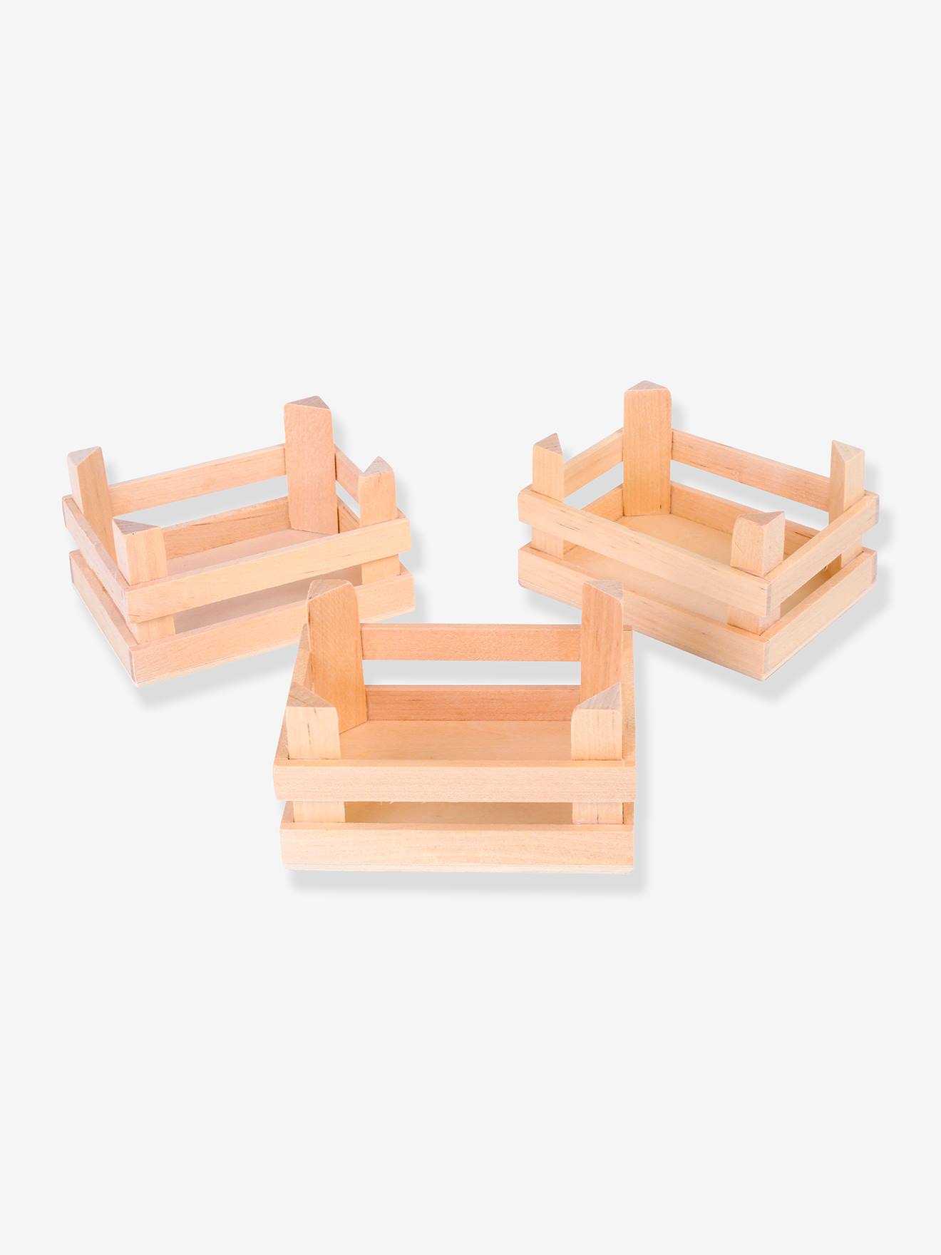 Set of 3 Natural Wood Boxes for Play Shop