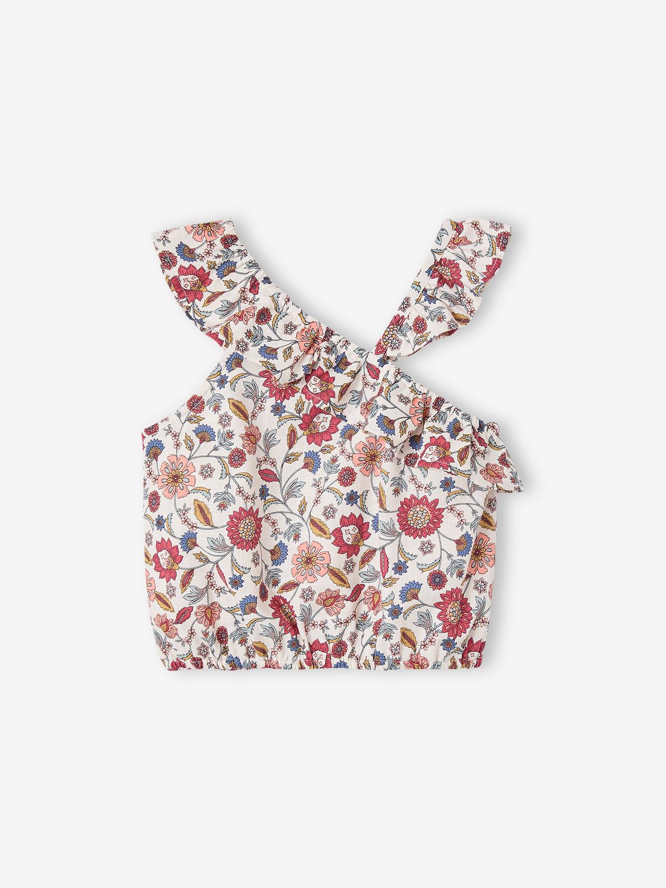 Asymmetrical Frill Blouse with Floral Print
