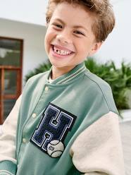 College-Type Jacket in Fleece, Patch in Bouclé Knit, for Boys
