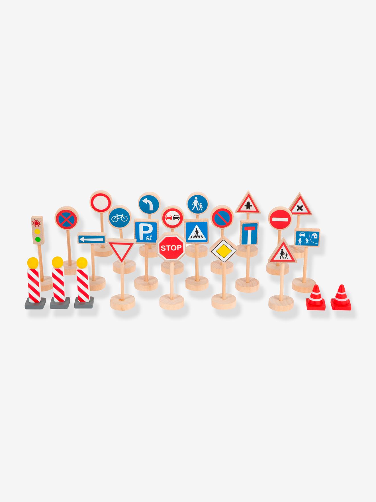 Set of 25 Wooden Traffic Signs for Kids