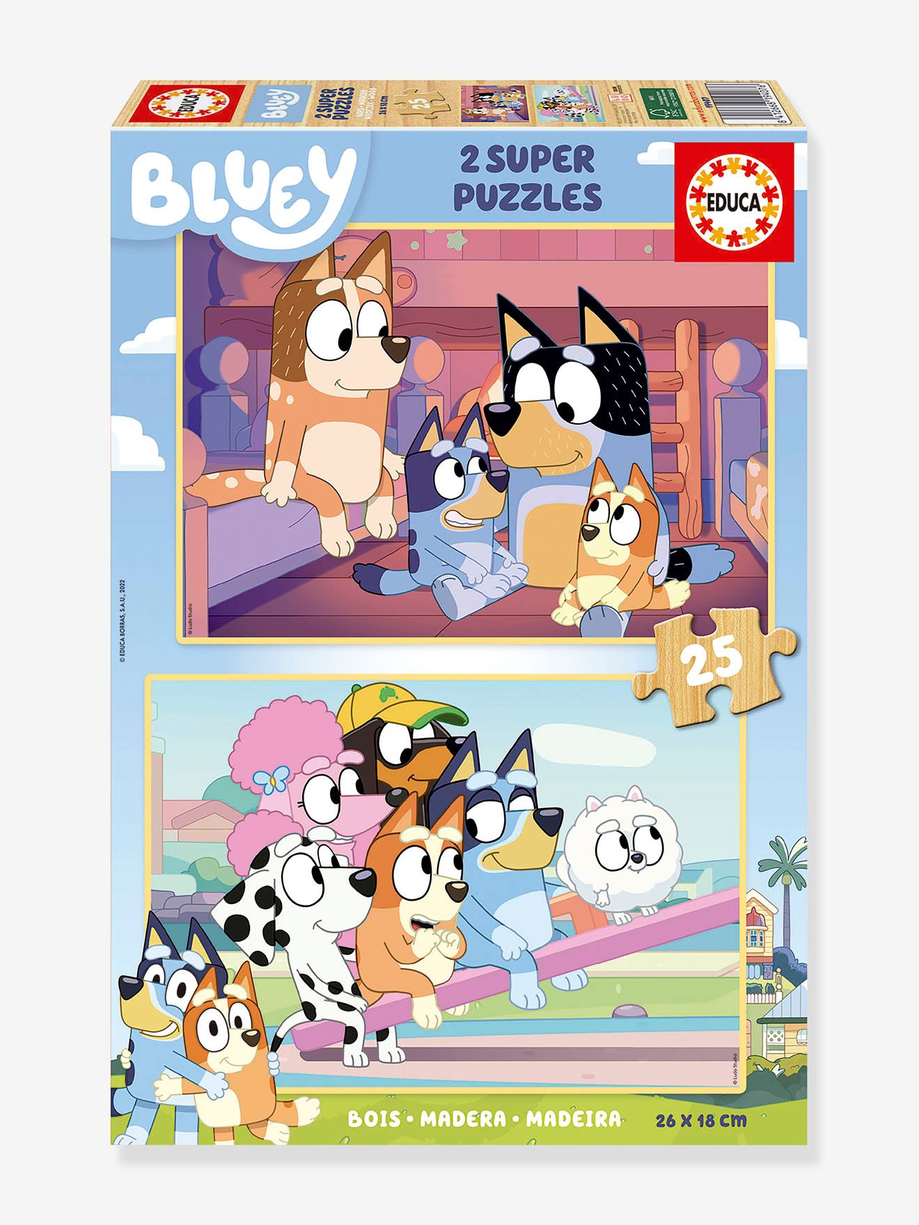 2 x 25 piece Bluey EDUCA wooden super puzzle multicoloured