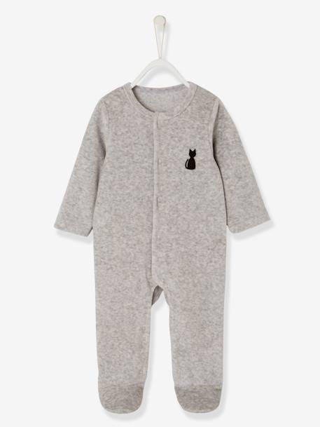 Babies Velour Pyjamas Organic Collection With Decorative Detail On The Back Light Grey Baby Vertbaudet