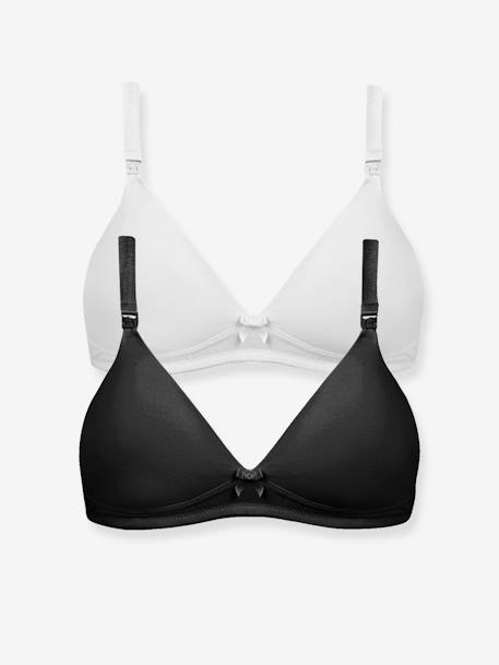 Pack of 2 Padded Bras in Stretch Cotton, Maternity & Nursing Special BLACK DARK SOLID+GREY DARK MIXED COLOR+WHITE LIGHT SOLID 