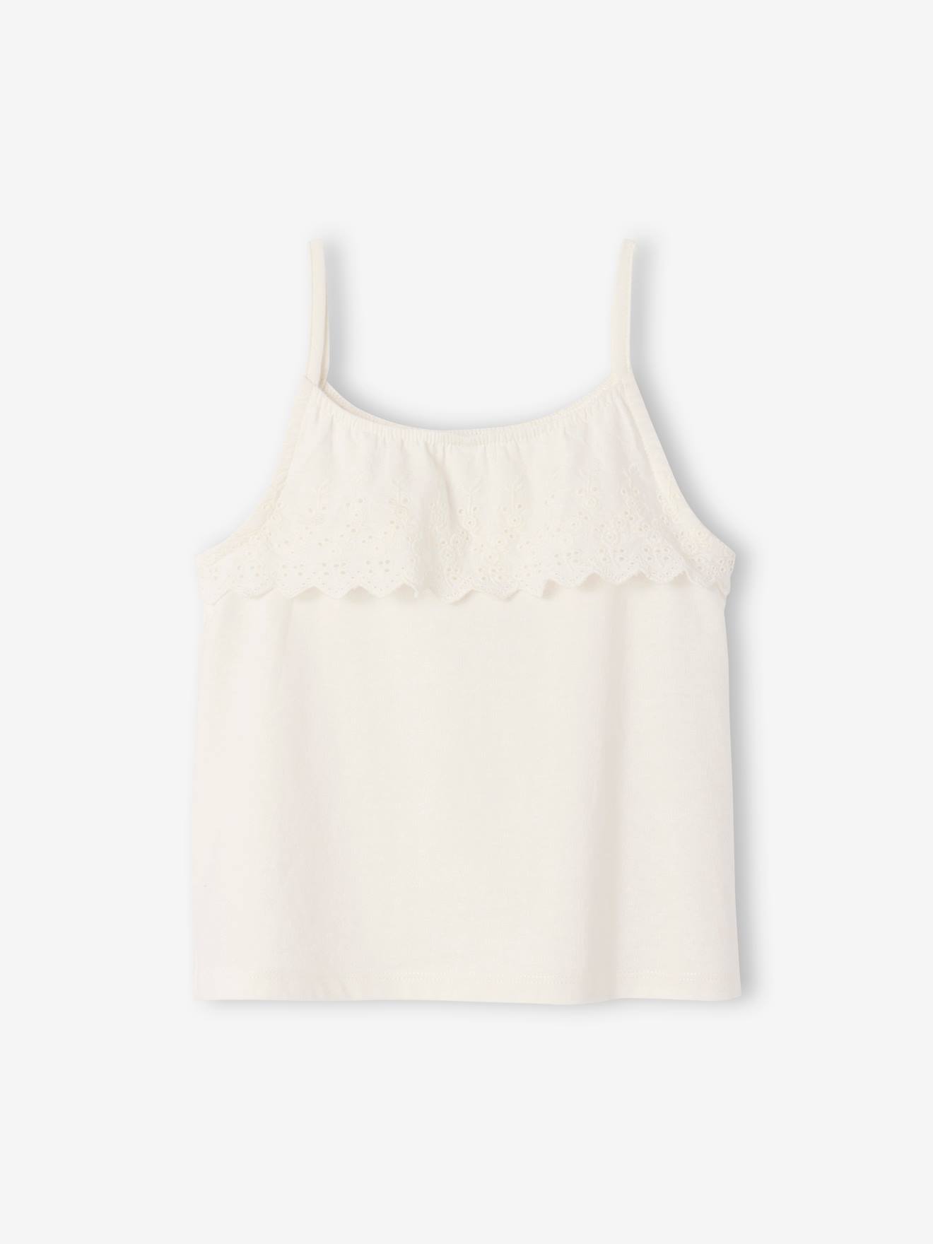 Sleeveless Top with Ruffles in Broderie Anglaise