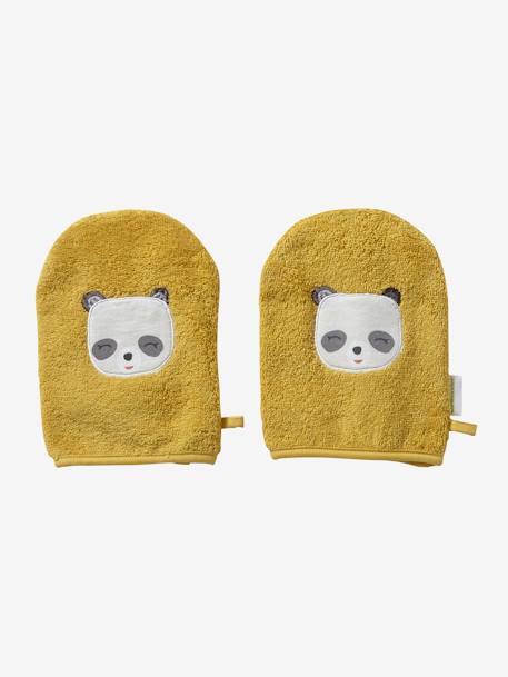 Pack Of 2 Wash Mitts Panda Dark Yellow Bedding Decor Vertbaudet