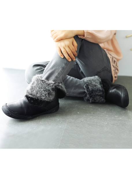 Girls' Leather Boots Black+Tan 