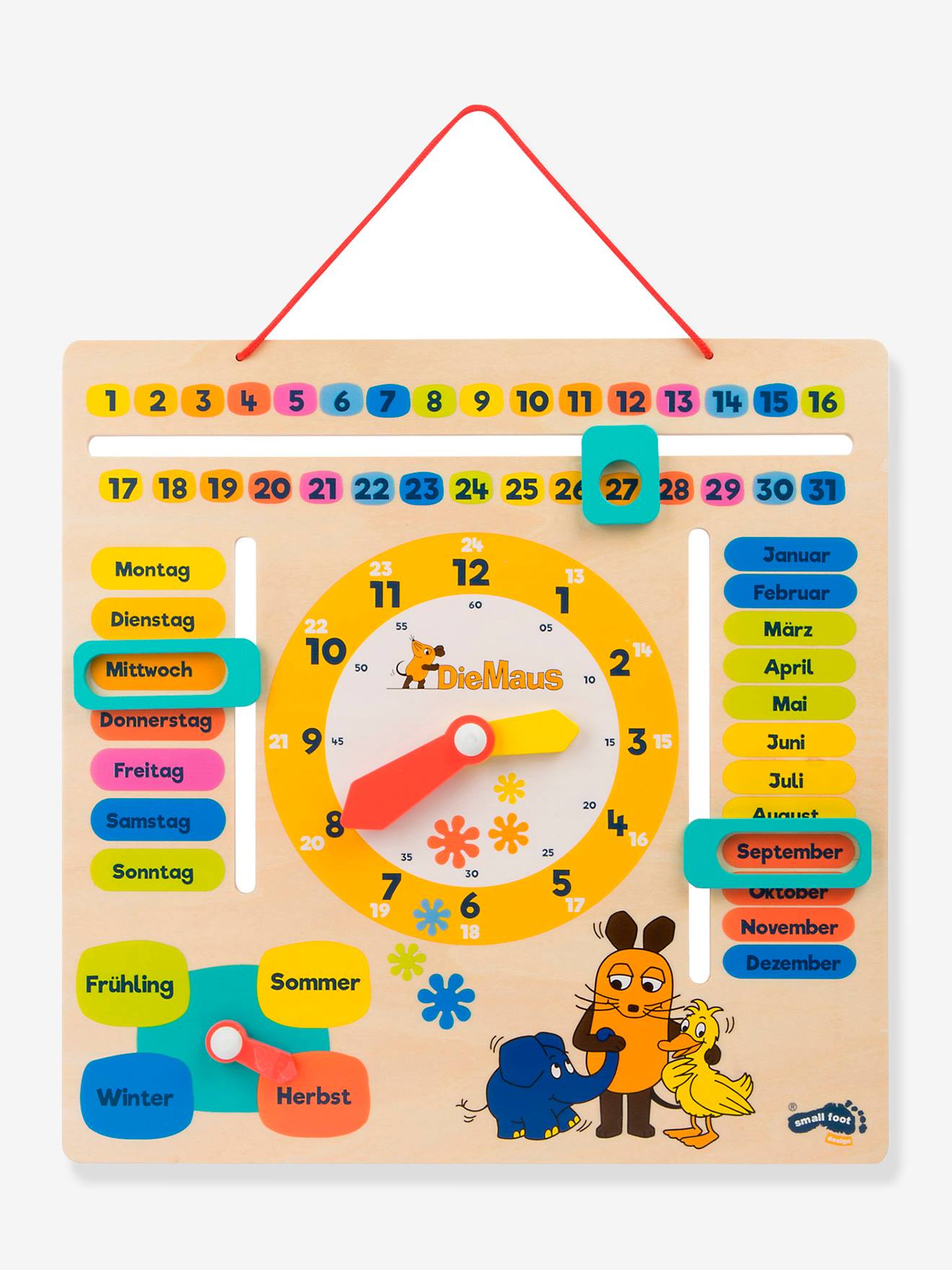 DIE MAUS Educational Board for Children with Clock & Calendar