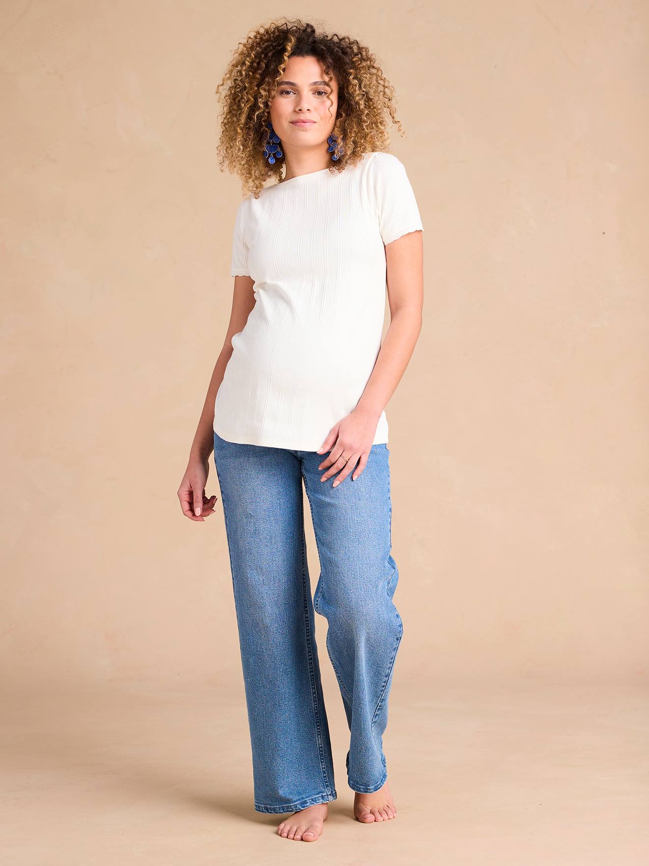 Wide-Leg Maternity Jeans with Seamless Belly Band