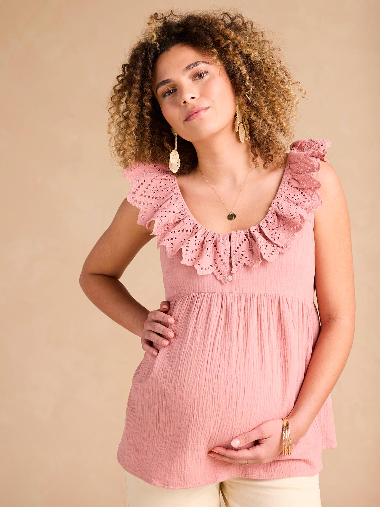 Cotton Gauze Blouse with Broderie Anglaise Collar