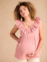 -Cotton Gauze Blouse with Broderie Anglaise Collar for Maternity by ENVIE DE FRAISE