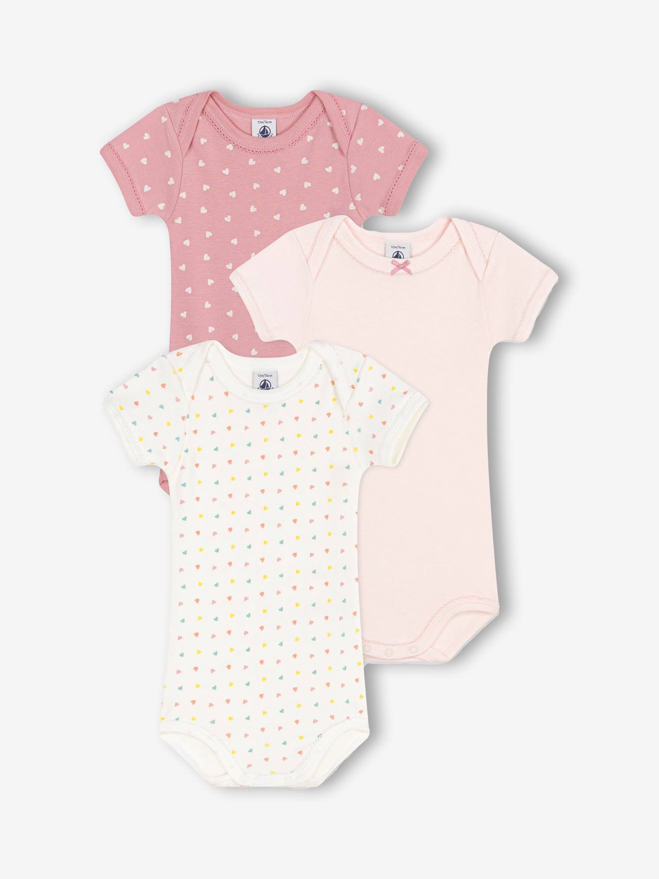 Short-Sleeved Cotton Bodysuits with Little Hearts for Babies