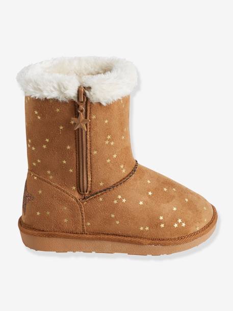 Girls' Boots with Fur BEIGE LIGHT METALISED+BLACK DARK SOLID+BROWN MEDIUM ALL OVER PRINTED+PINK LIGHT ALL OVER PRINTED 