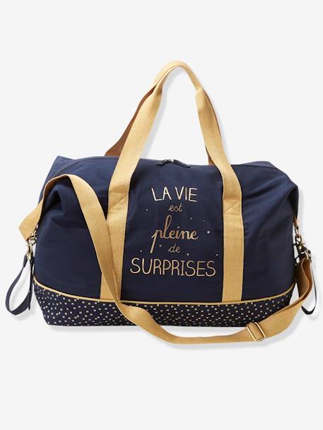 Weekend Changing Bag with Print: La Vie est Pleine de Surprises BLACK MEDIUM SOLID WITH DESIGN+Dark Blue+GREEN MEDIUM SOLID WITH DESIG+grey green+printed green 