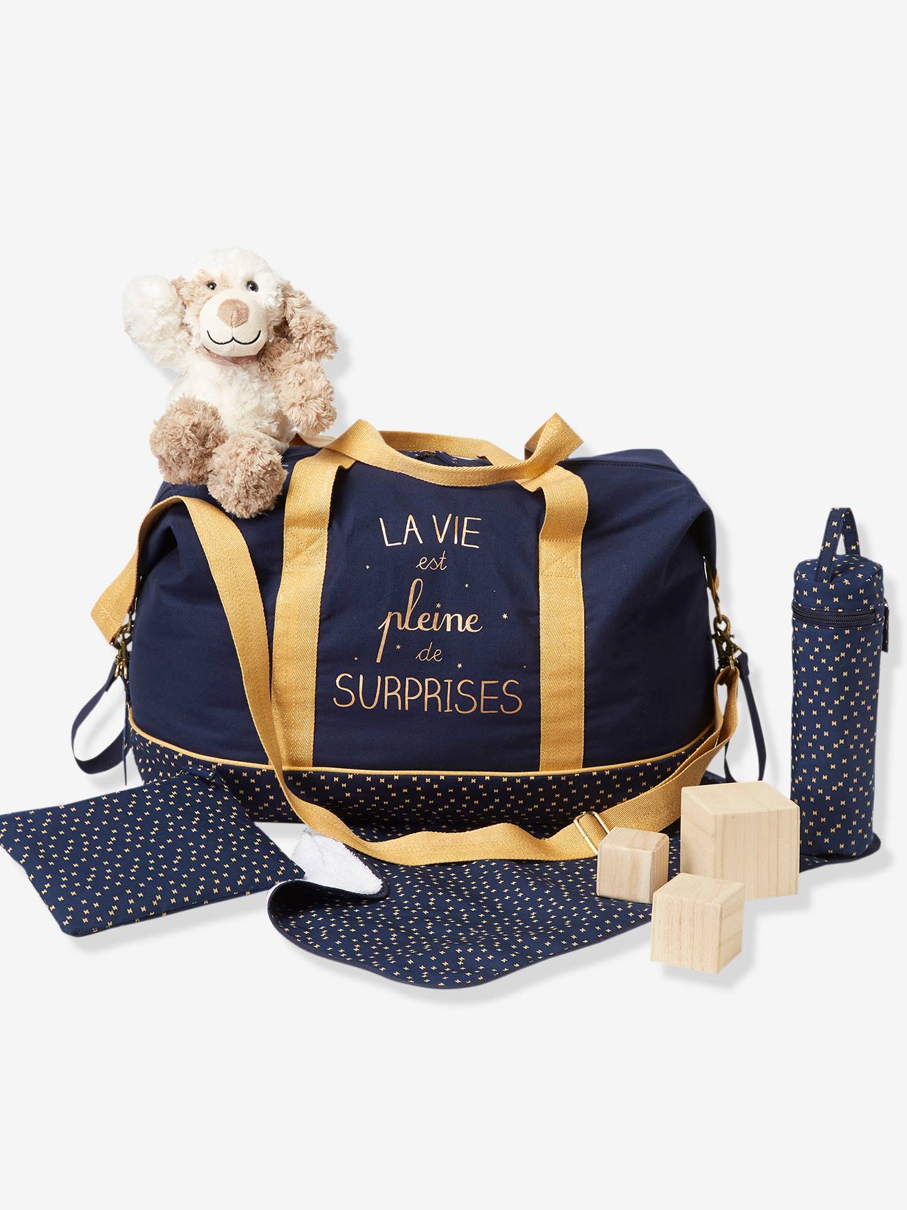 Weekend Changing Bag with Print: La Vie est Pleine de Surprises dark