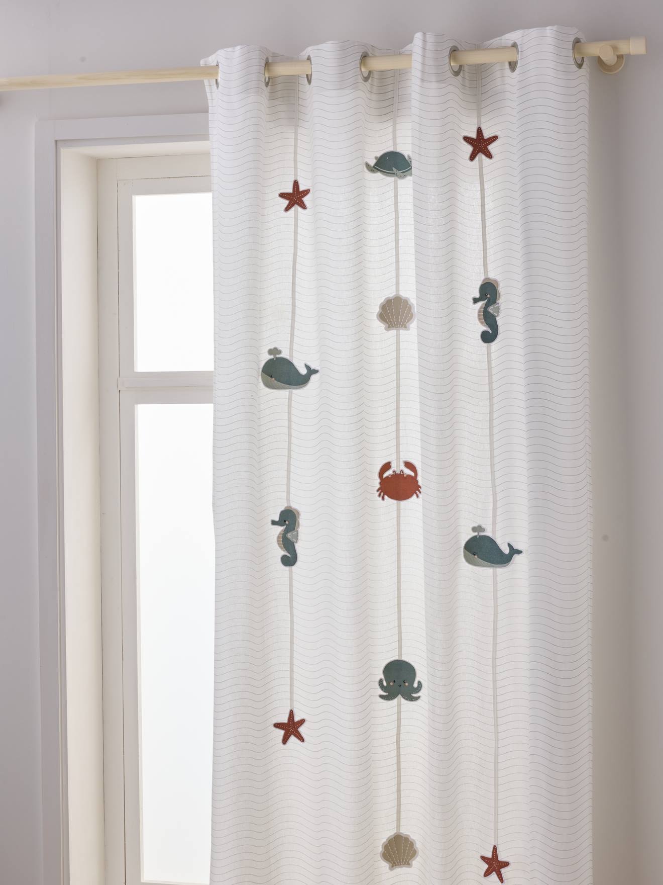 Semi-Sheer Curtain with Eyelets & Marine Animals