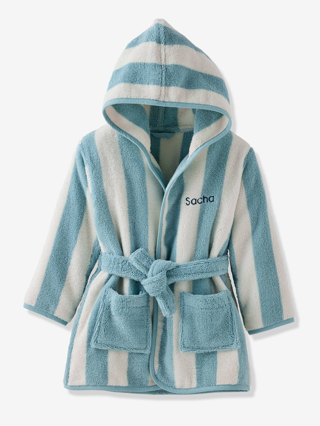 Striped Bathrobe for Children, Transat - striped blue