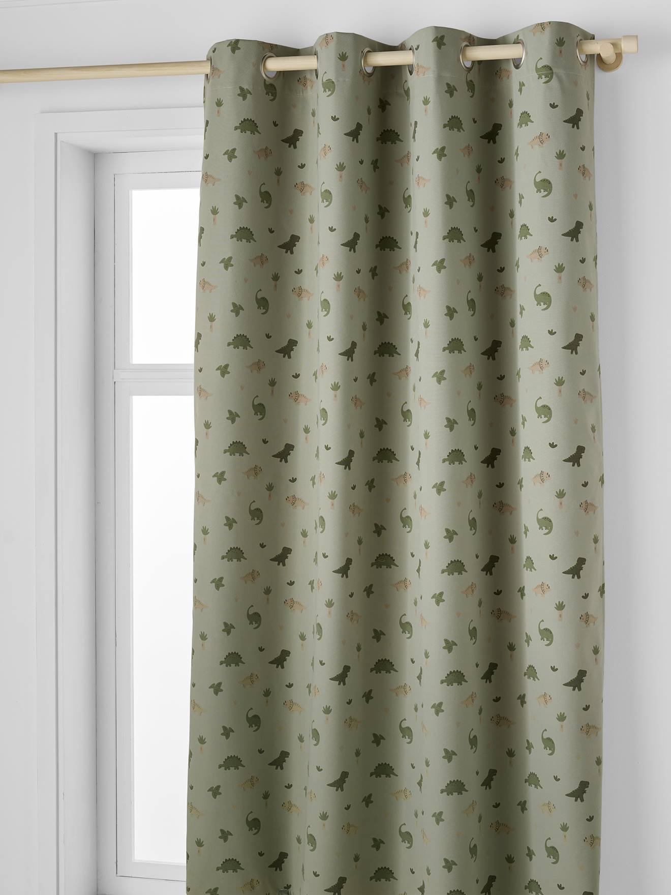 Blackout Eyelet Curtain with Glow-in-the-Dark Minisaurus Dinosaurs sage