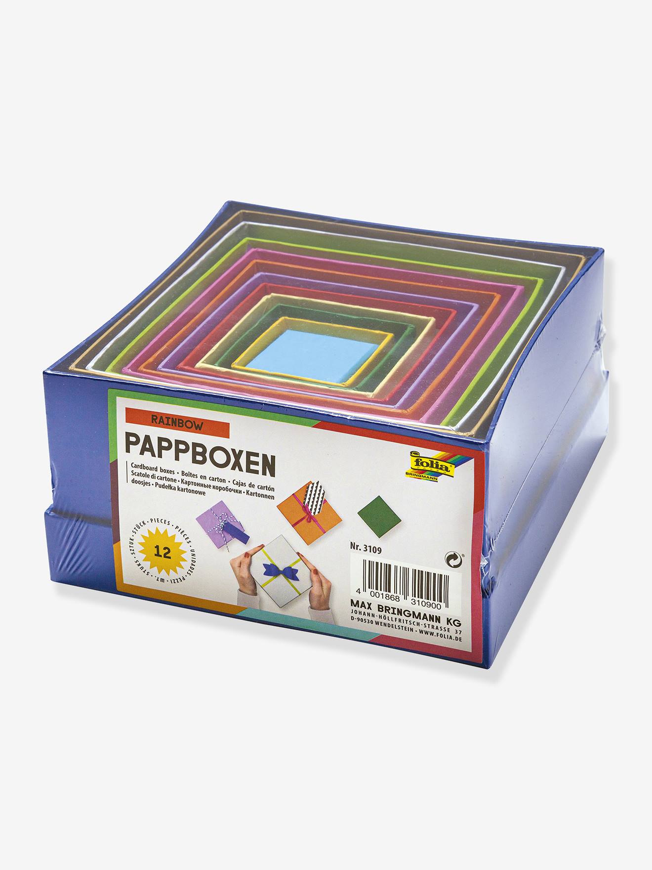 Set of 12 RAINBOW FOLIA Square Cardboard Boxes multicoloured