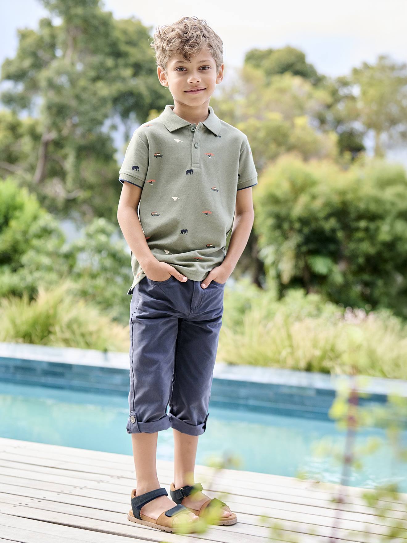 Printed polo shirt for boys khaki