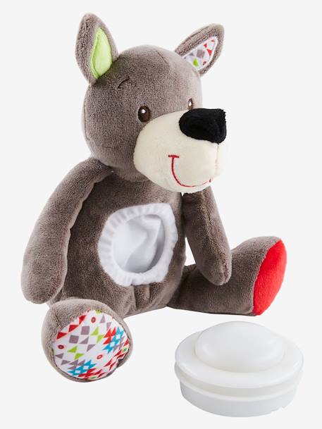 Wolf Soft Toy, Musical Nightlight GREY MEDIUM SOLID WITH DESIGN 