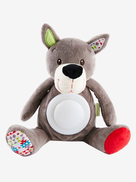 Wolf Soft Toy, Musical Nightlight GREY MEDIUM SOLID WITH DESIGN 