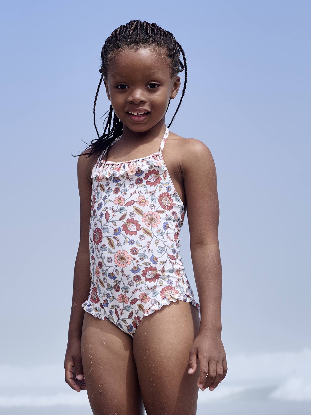 One-Piece Swimsuit, Ties at the Neck, for Girls - ecru, Girls