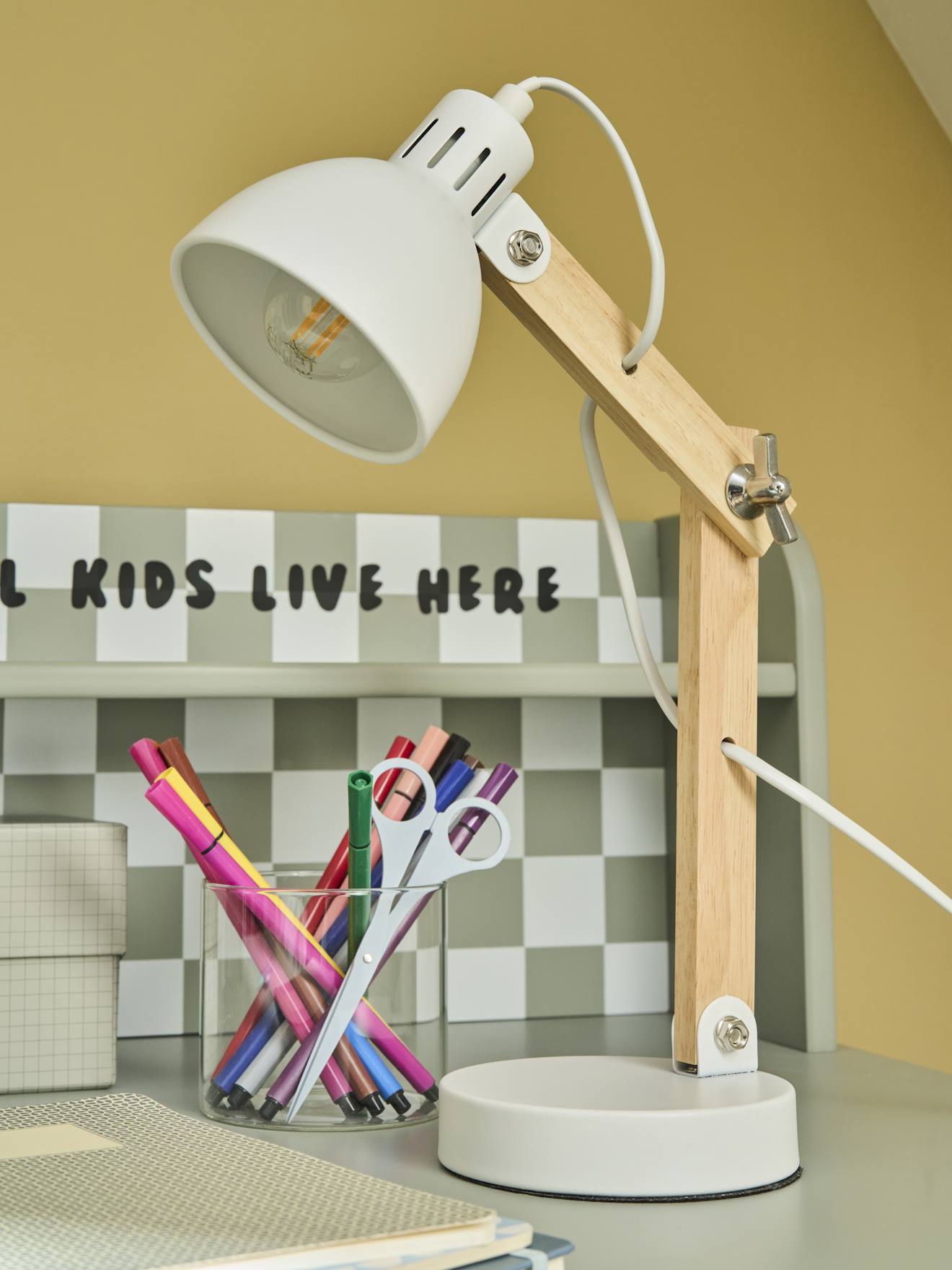 Articulated Wood & Metal Table Lamp